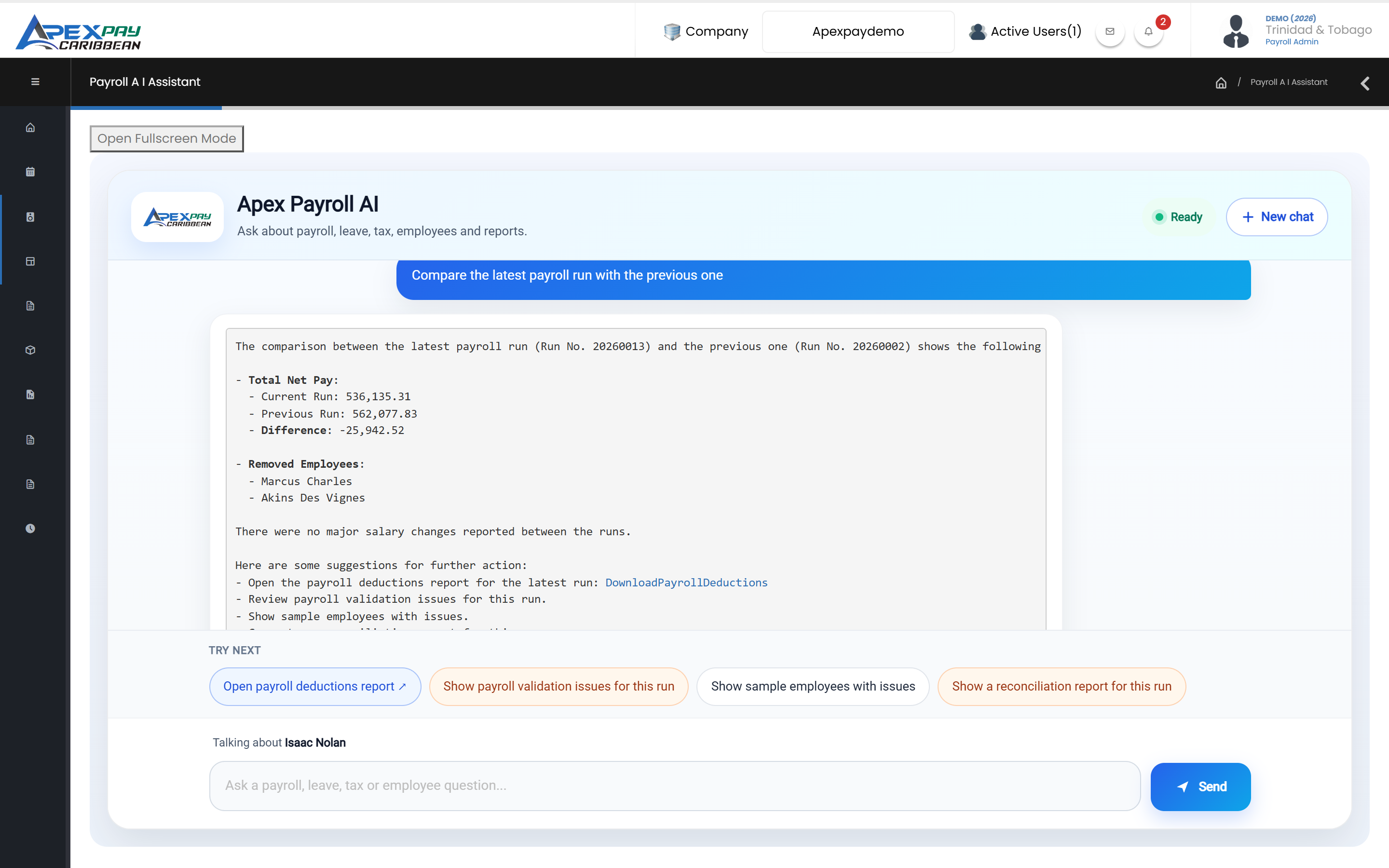 Apex Payroll AI - run comparison answer