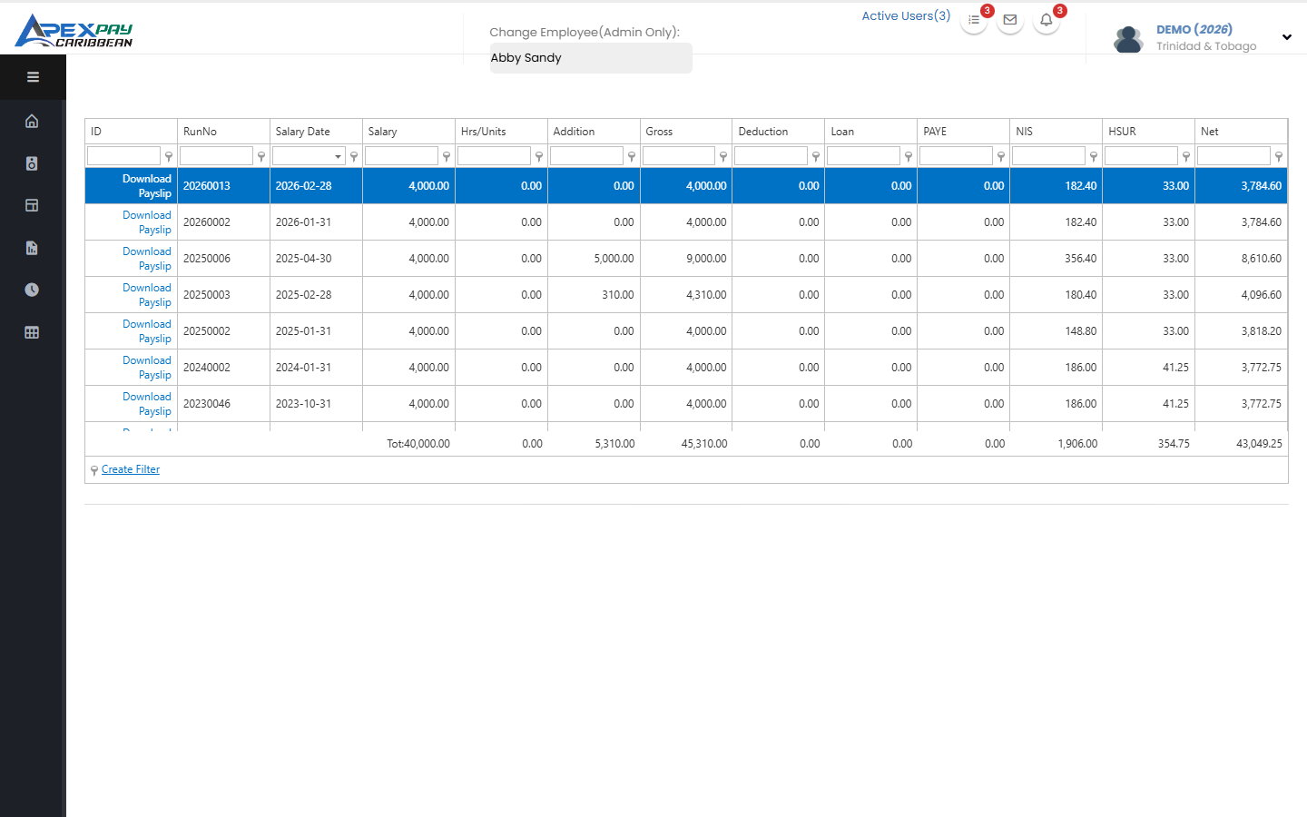 Employee portal payslips