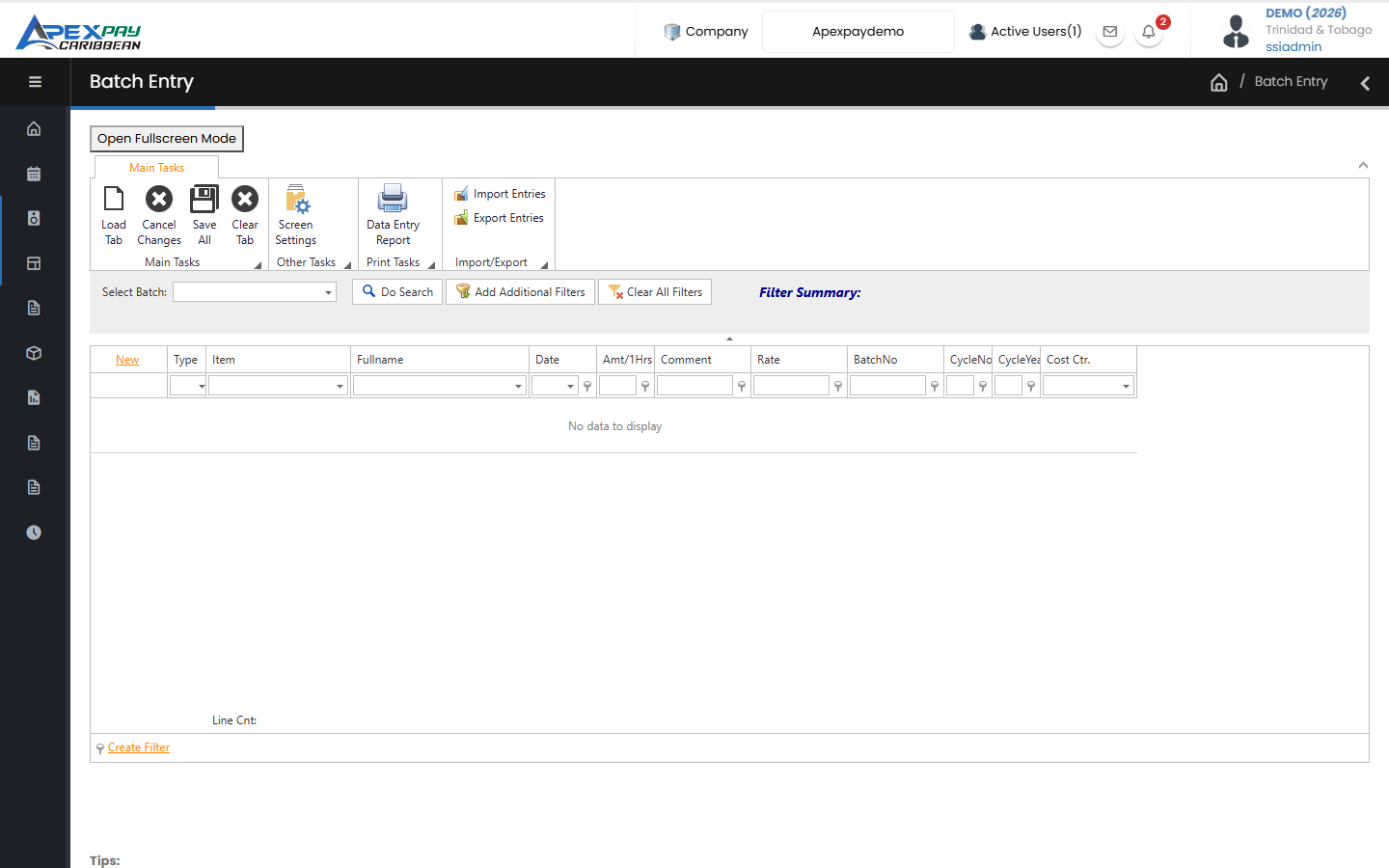 Data entry screen - advanced